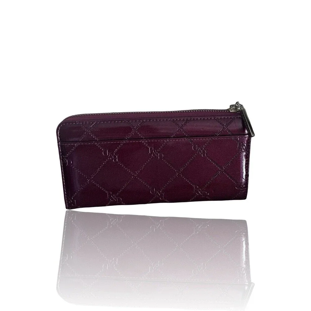 Pinky & Dianne Patent Leather Elegant Burgundy Wine Long Zipper Wallet